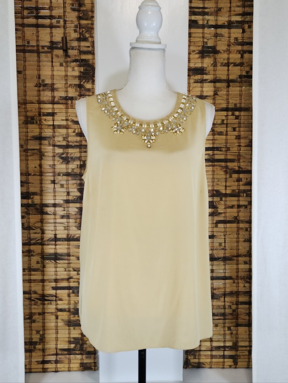 Lilly Pulitzer Beaded Silk Sleeveless Blouse Tank Top - Gold/Champagne - Size L